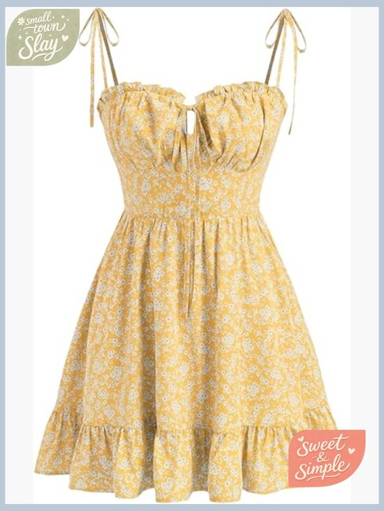 Dresses & Skirts - Floral Mini Sundress Spaghetti Strap Square Neck A-Line Sleeveless Boho Vacation